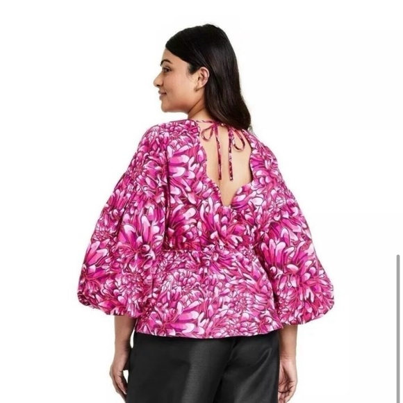 NWOT Kika Vargas For Target Flower Print Puffy Sleeve Top - Picture 3 of 6
